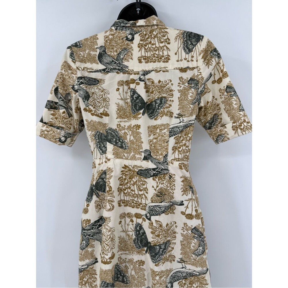 Anthropologie Girls from Savoy Alary Corduroy Shirt Dress | Cream Bird Print | 2 - Picture 3 of 8